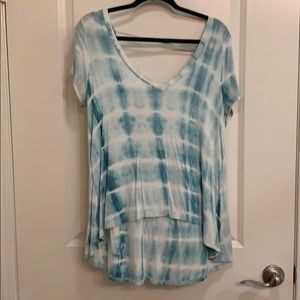 Blue and white tie dye style relaxed t-shirt
